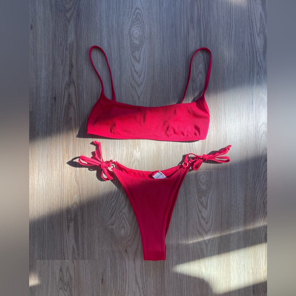 LSpace Ribbed Red Bikini Top and Bottom Size Small